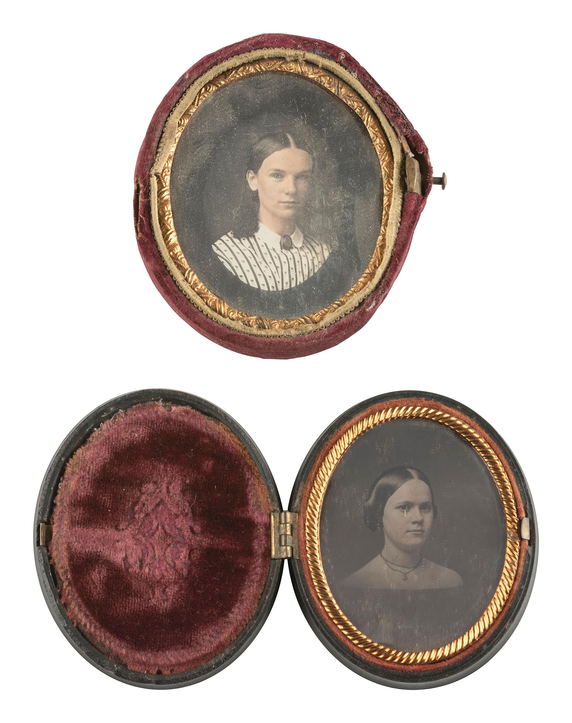 [EARLY PHOTOGRAPHY]. 13 daguerreotypes and one ambrotype of lovely young ladies.