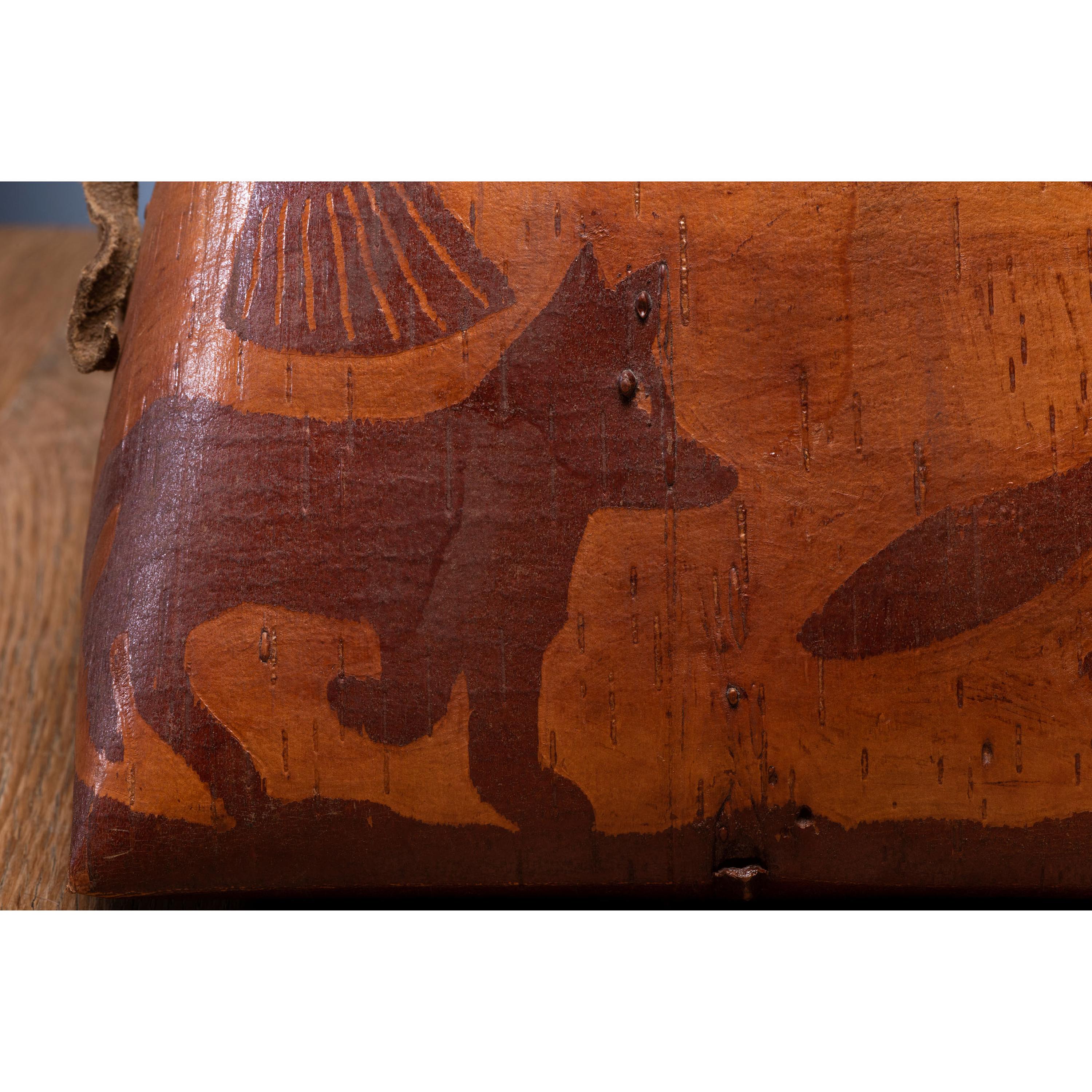 Northeastern Birchbark Creel, with Foxes and Birds