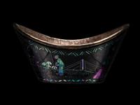 A Set of Six Mother-of-Pearl Inlaid Black Lacquer Ingot-Form Cups