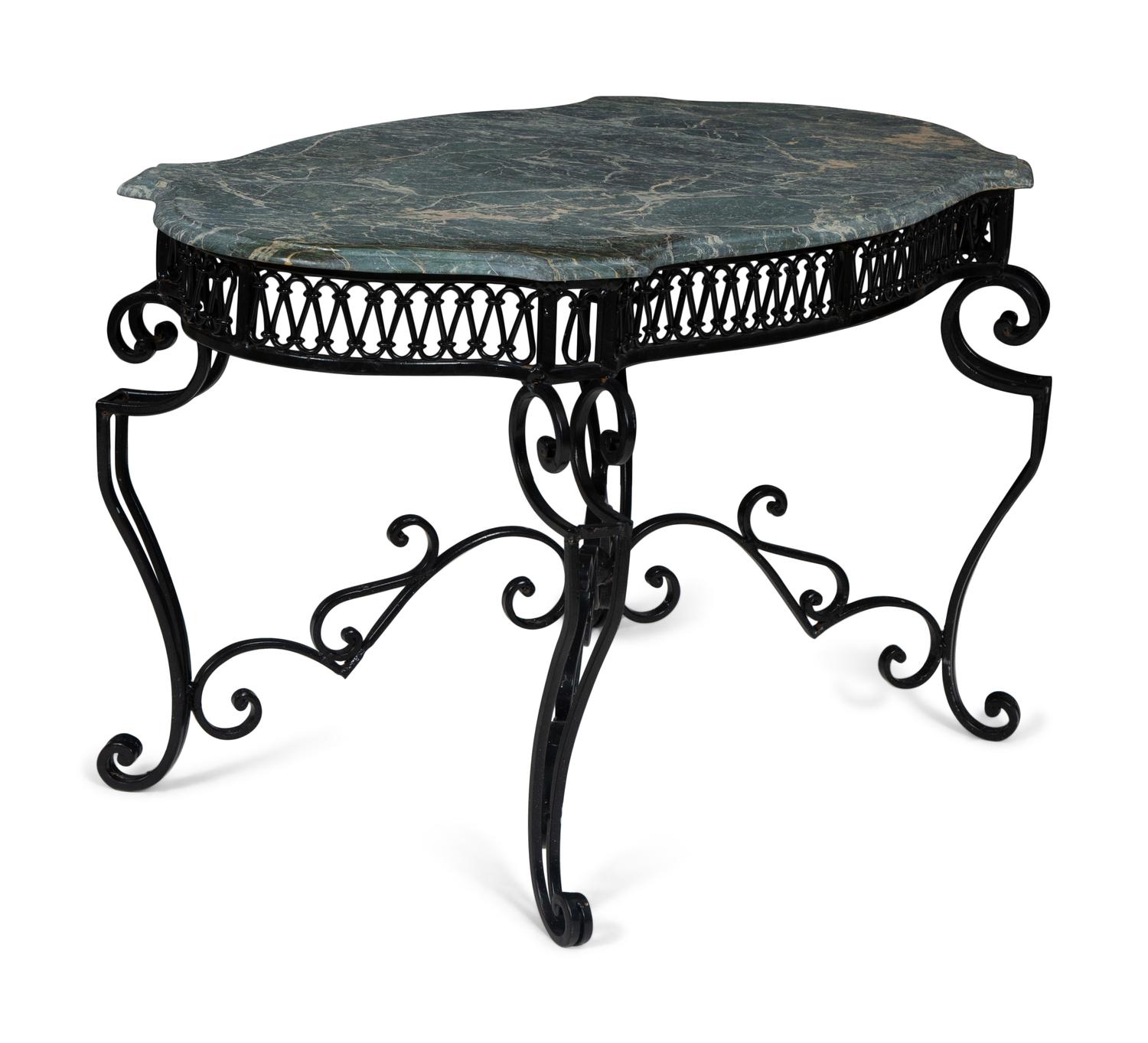 A Wrought Iron Marble-Top Side Table