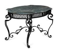 A Wrought Iron Marble-Top Side Table