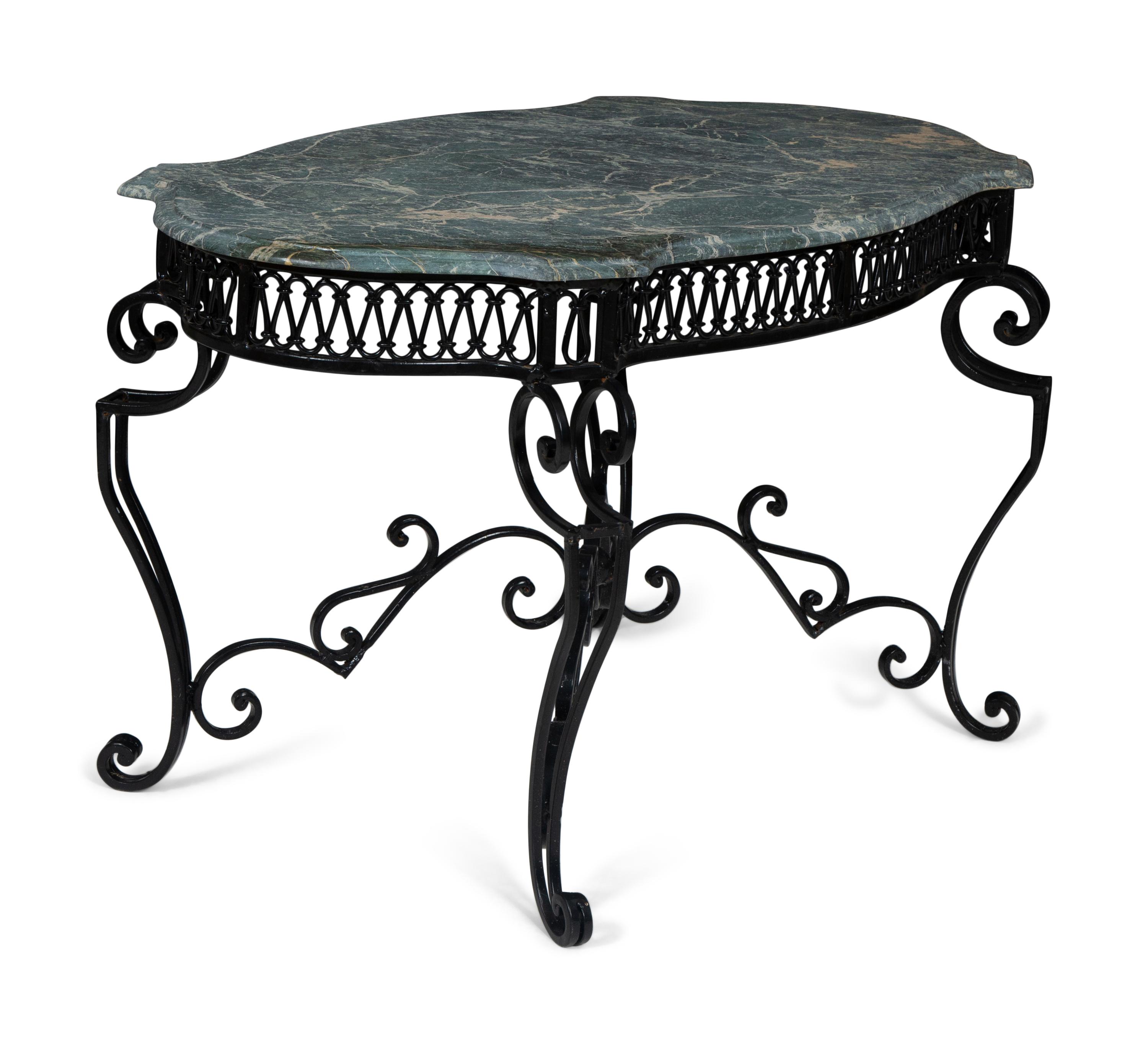 A Wrought Iron Marble-Top Side Table