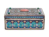 A Russian Silver, Enameled and Cabochon-Inset Table-Top Cigarette Box