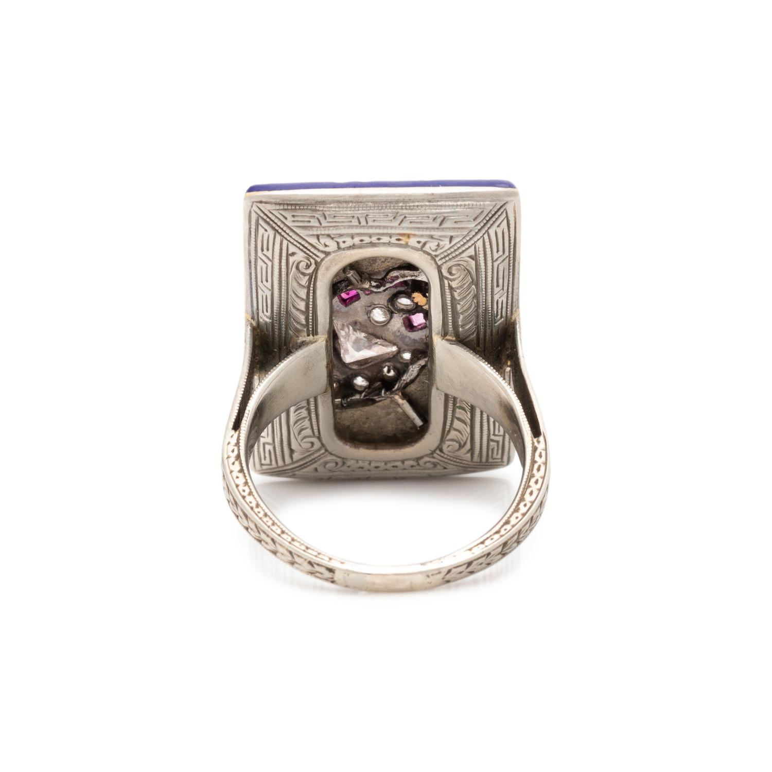 ANTIQUE, DIAMOND, RUBY AND ENAMEL ACORN RING