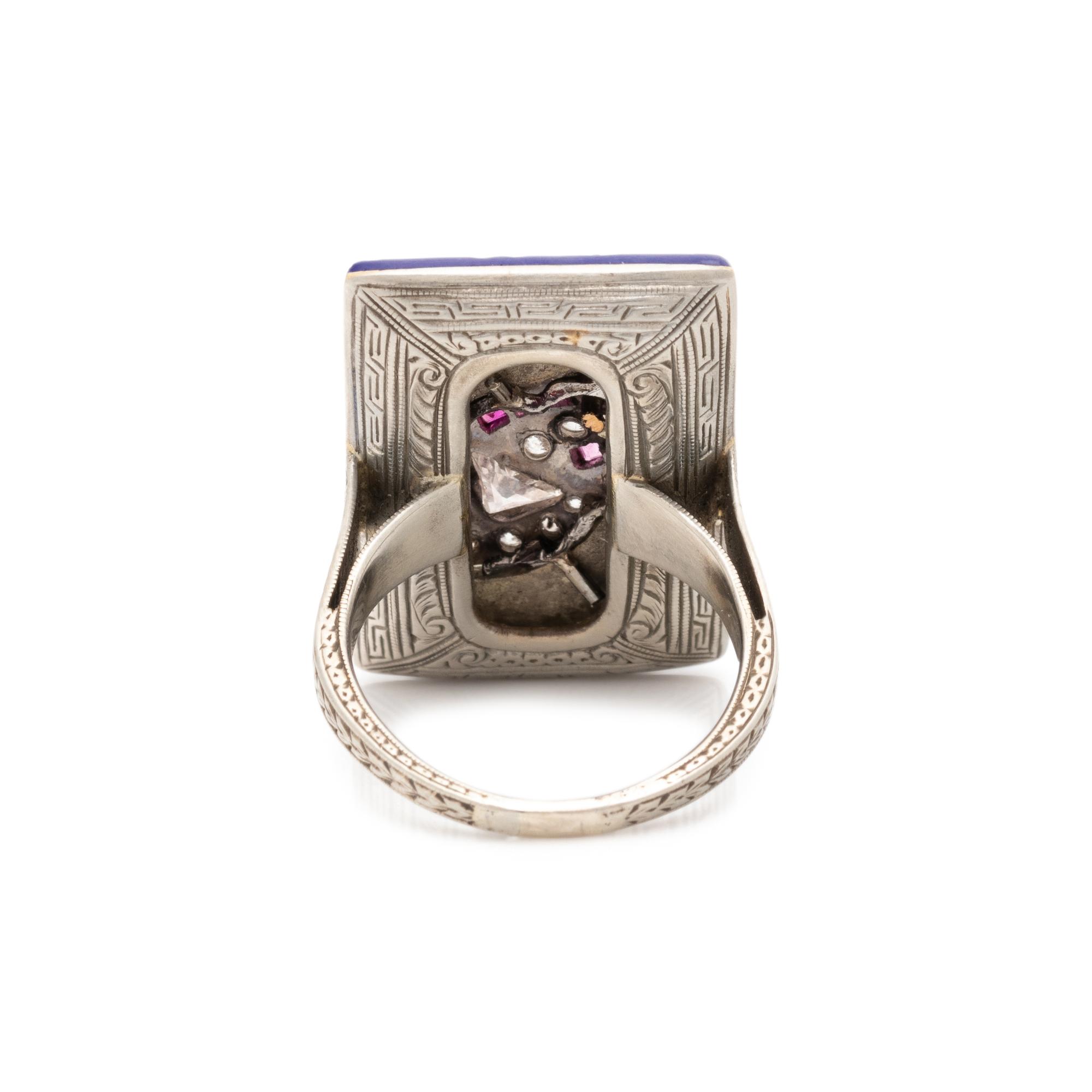 ANTIQUE, DIAMOND, RUBY AND ENAMEL ACORN RING
