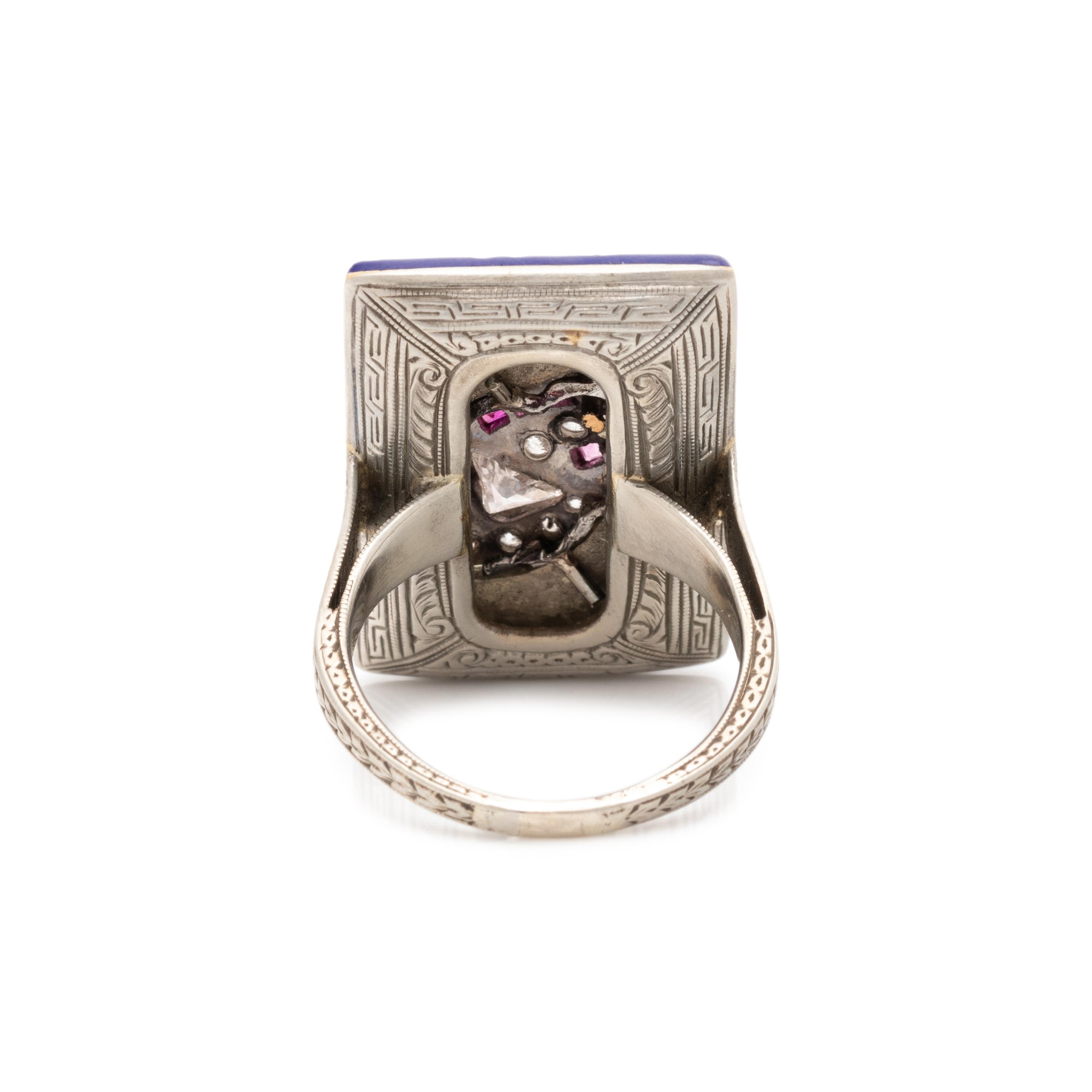 ANTIQUE, DIAMOND, RUBY AND ENAMEL ACORN RING