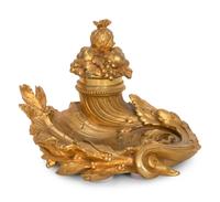 A French Gilt Bronze Inkwell with Pineapple Finial
