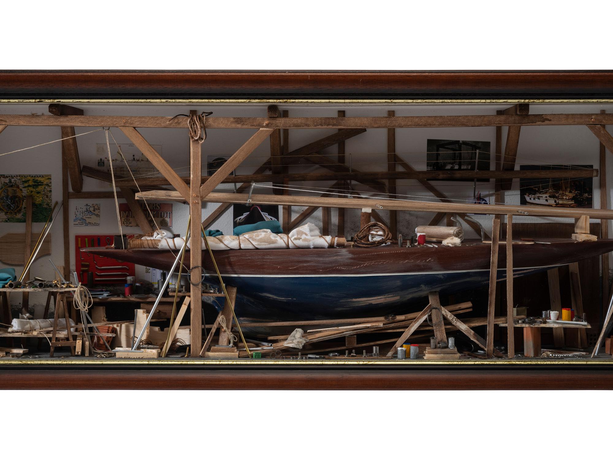 A French Cased Boat Building Diorama