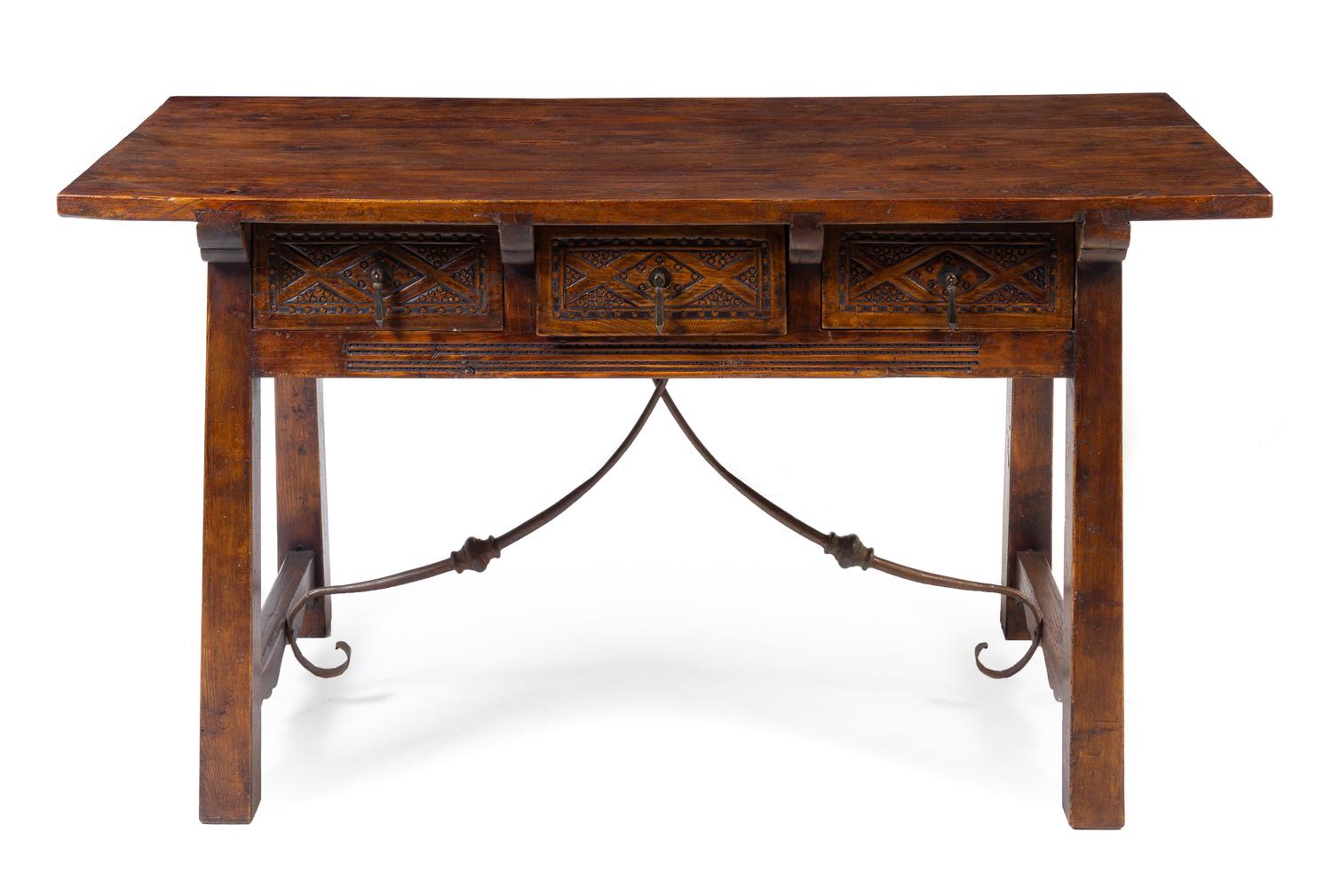 A Renaissance Style Iron Mounted Trestle Table Height 31 x width 56 5/8 x depth 27 inches. — 20TH CENTURY