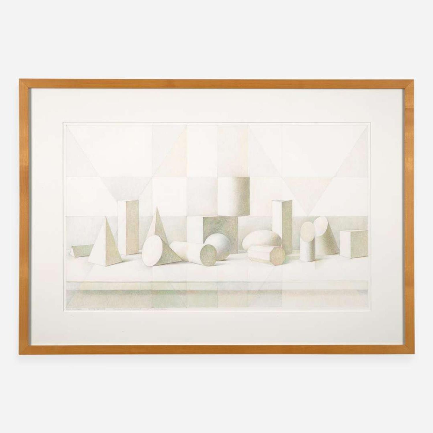 Edna Andrade (American, 1917-2008) White Objects, Orange/Green/Magenta