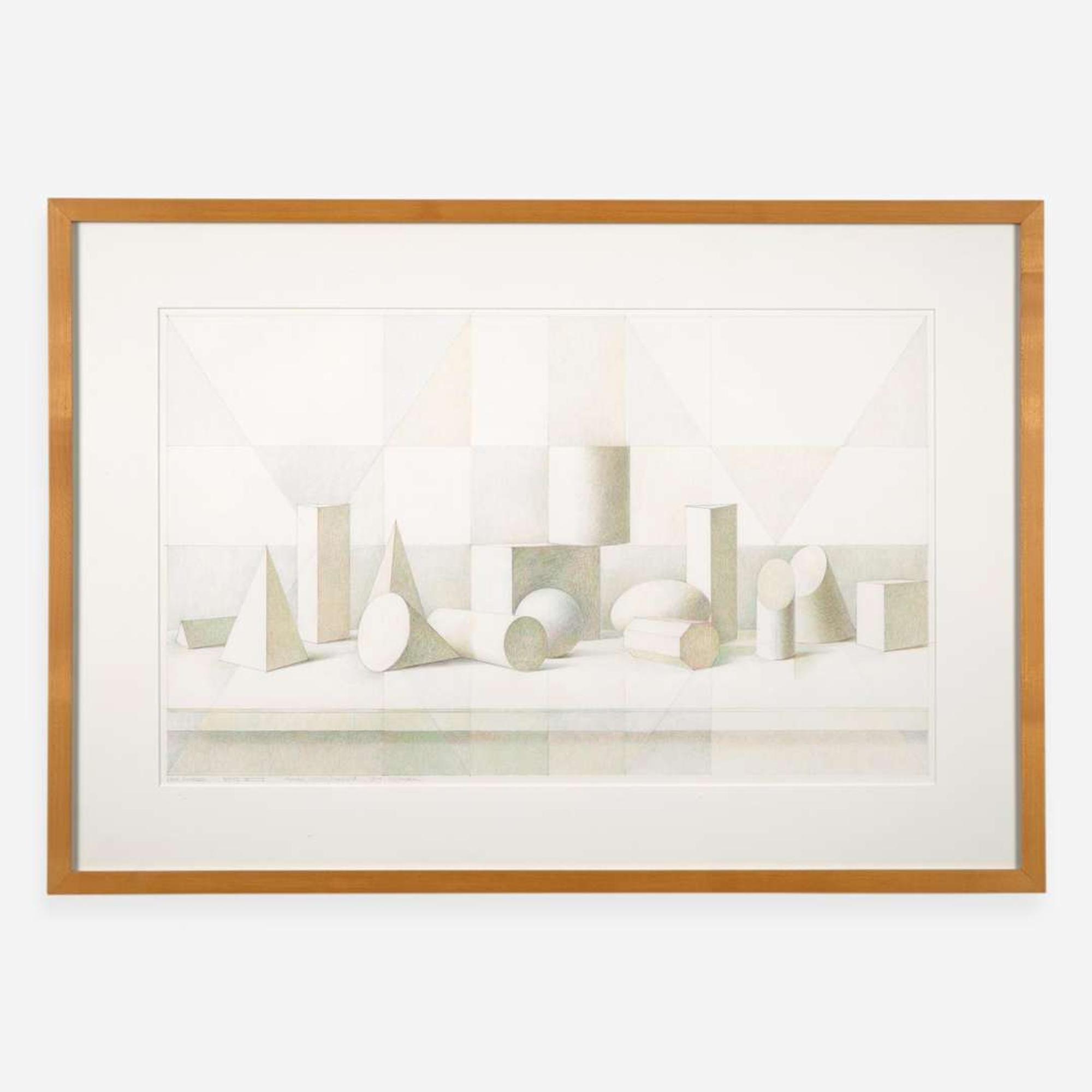 Edna Andrade (American, 1917-2008) White Objects, Orange/Green/Magenta