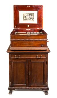 A Symphonion Mahogany Cased Disk Music Box Height 47 1/2 inches. — MID-19TH CENTURY