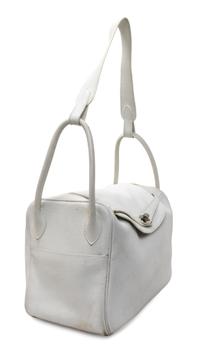 An Hermes White Taurillon Clemence Lindy 34 Handbag, 13.5" x 8" x 7".