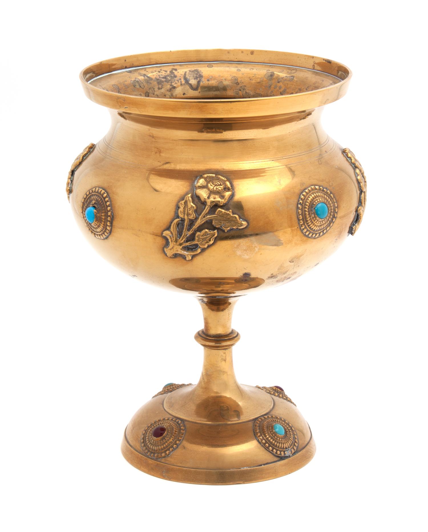 A Victorian Jeweled Brass Compote Height of first 9 3/4 inches. — 19TH/20TH CENTURY