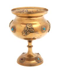 A Victorian Jeweled Brass Compote Height of first 9 3/4 inches. — 19TH/20TH CENTURY