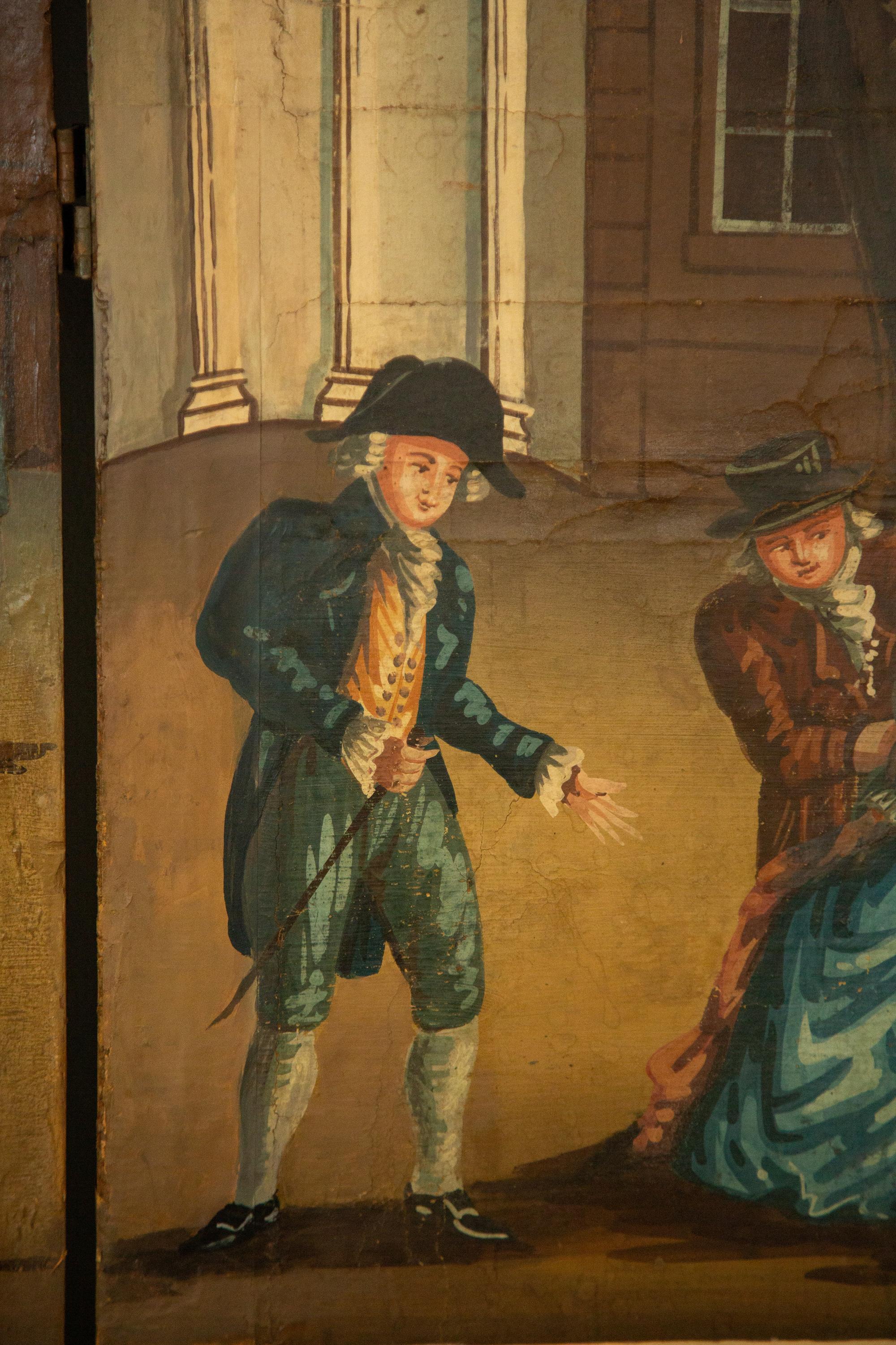 A George III Four-Panel Painted Canvas Screen — 19th Century