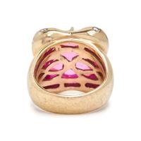 GOLD, DIAMOND, AND SYNTHETIC PINK SAPPHIRE RING