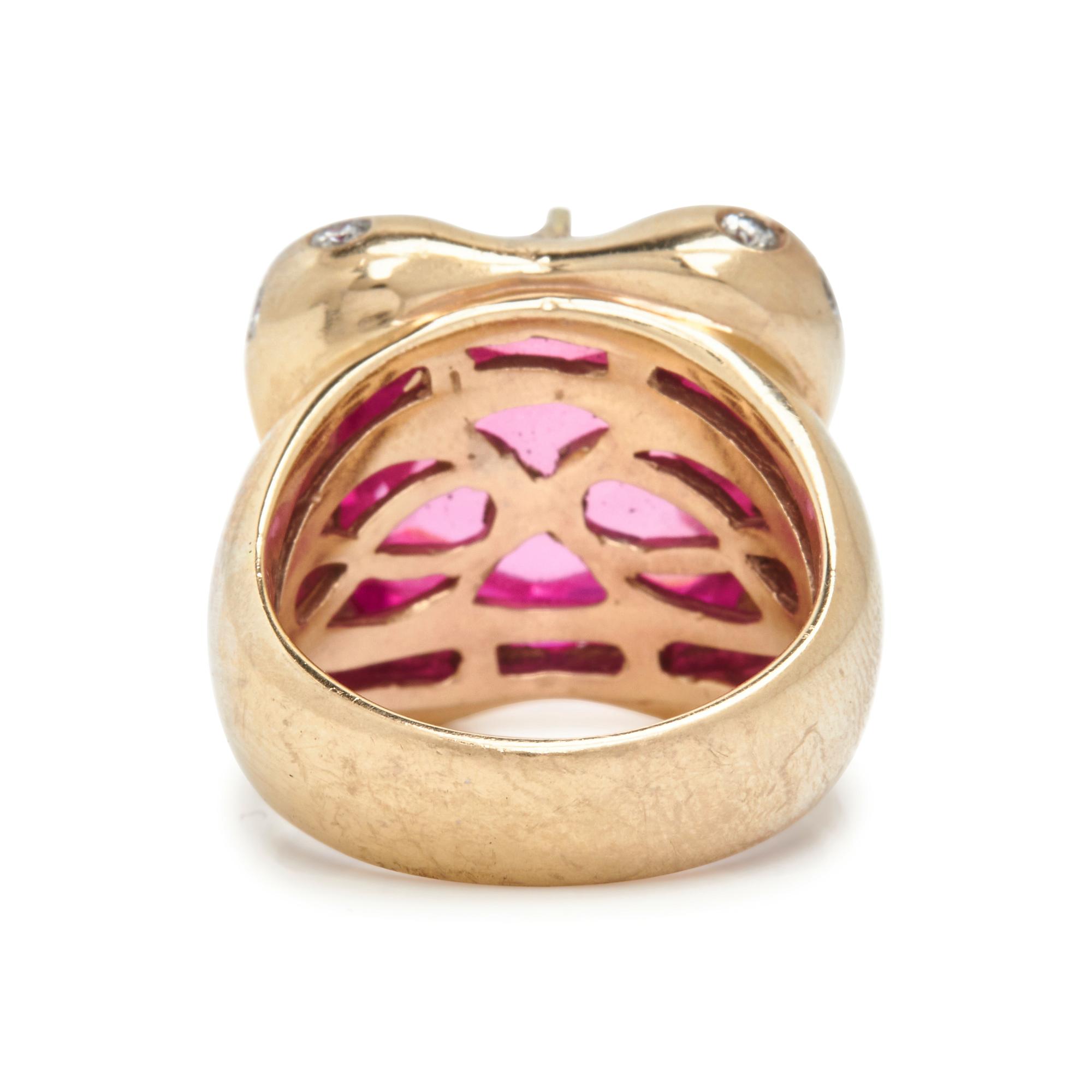 GOLD, DIAMOND, AND SYNTHETIC PINK SAPPHIRE RING