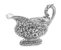 An American Silver Sauce Boat, Bailey, Banks & Biddle, Philadelphia, PA, 1892, the acanthus topped C-scroll handle surmounting a floral