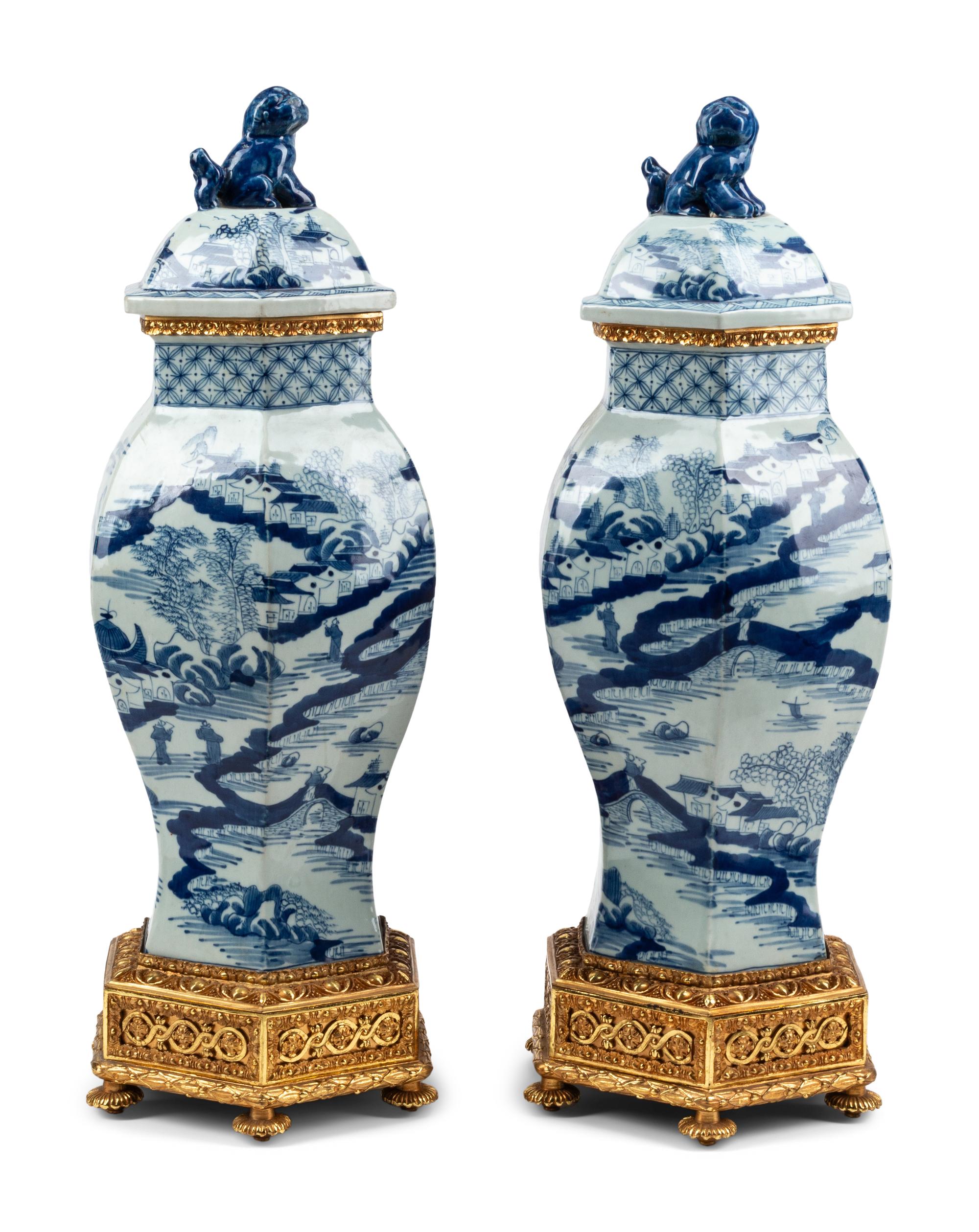 A Large Pair of Gilt Bronze Mounted Canton Export Porcelain Covered Vases