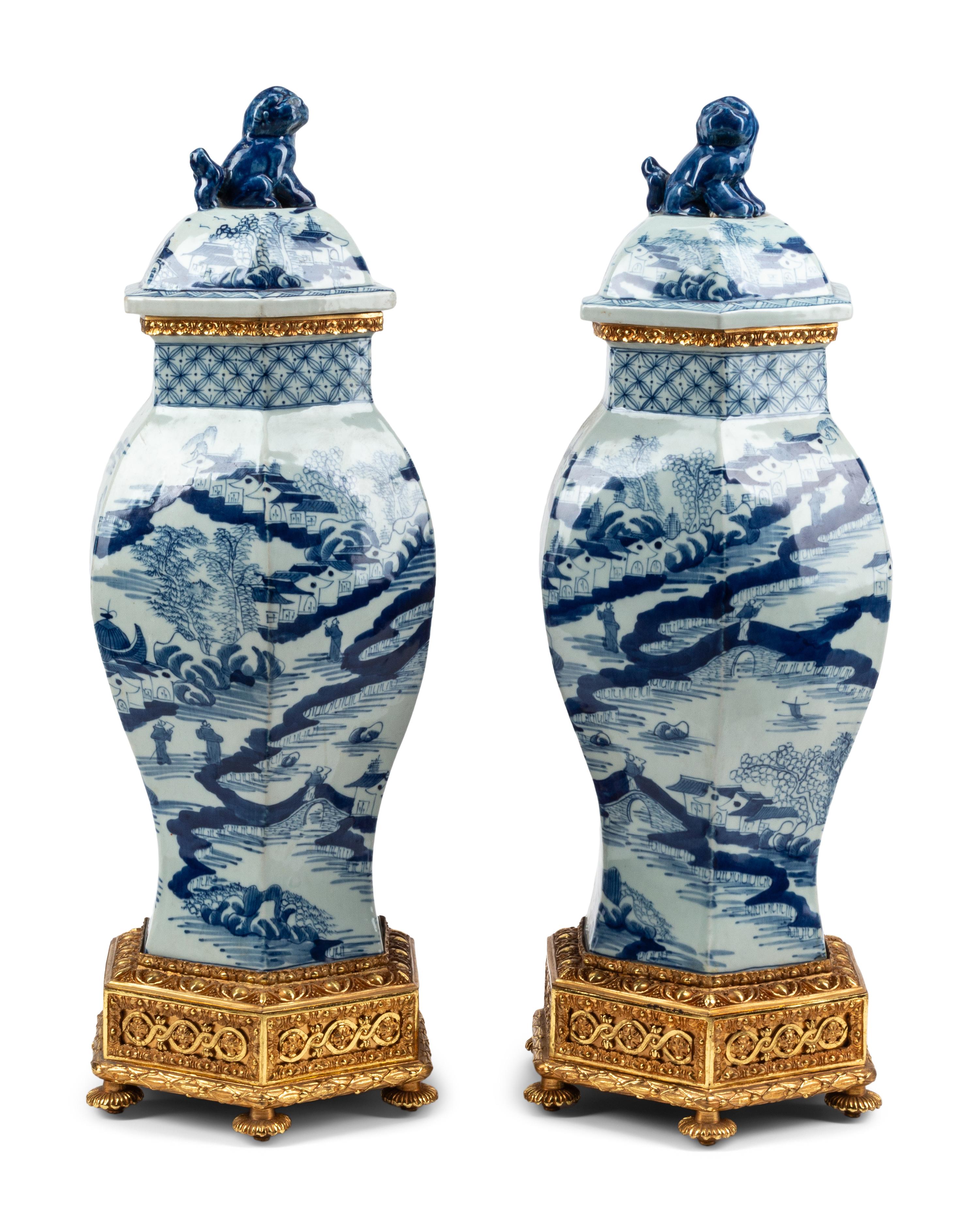 A Large Pair of Gilt Bronze Mounted Canton Export Porcelain Covered Vases