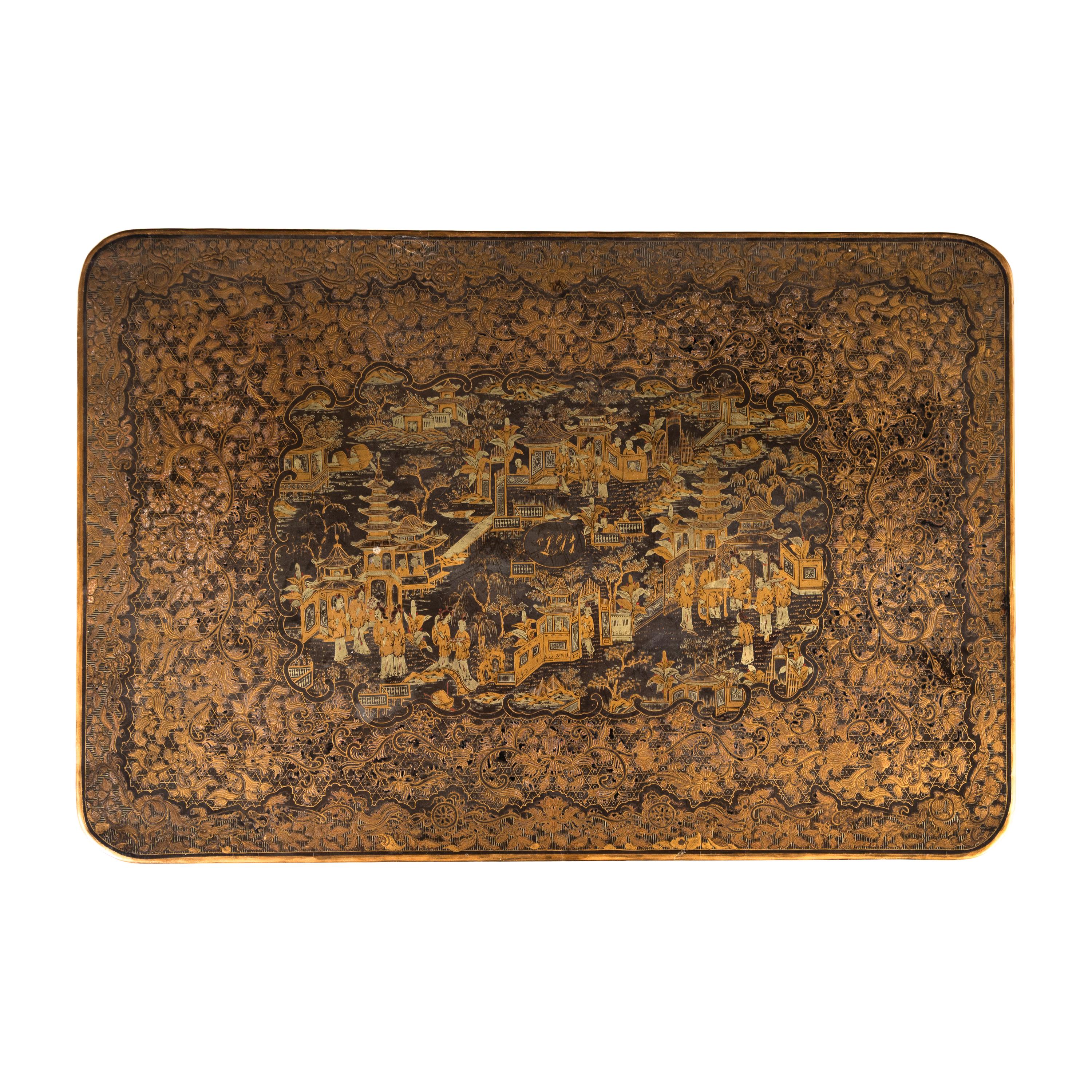 A Chinese Export Lacquer Needlework Table