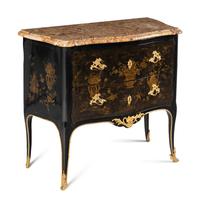 A Louis XV Gilt Bronze Mounted Lacquer Marble-Top Commode