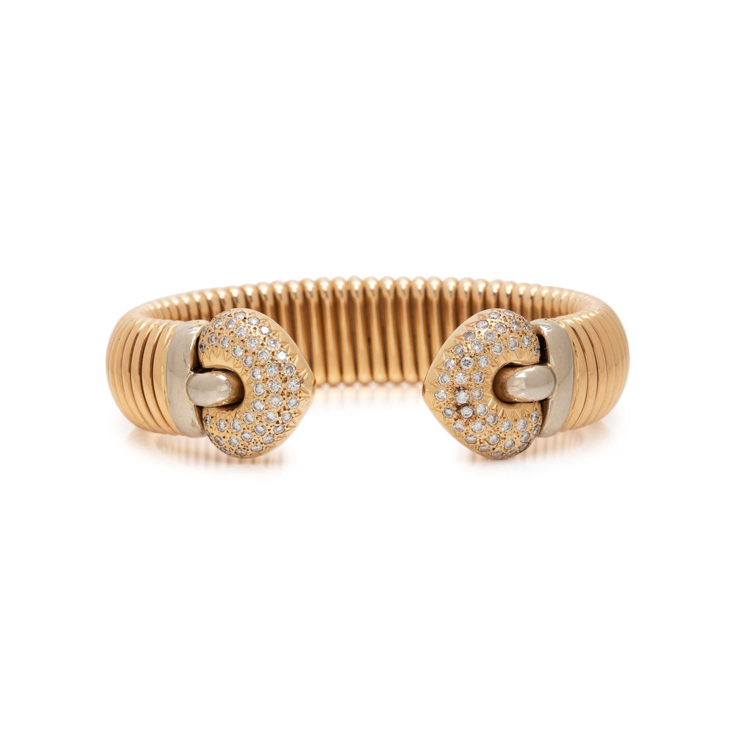 BICOLOR GOLD AND DIAMOND CUFF BRACELET