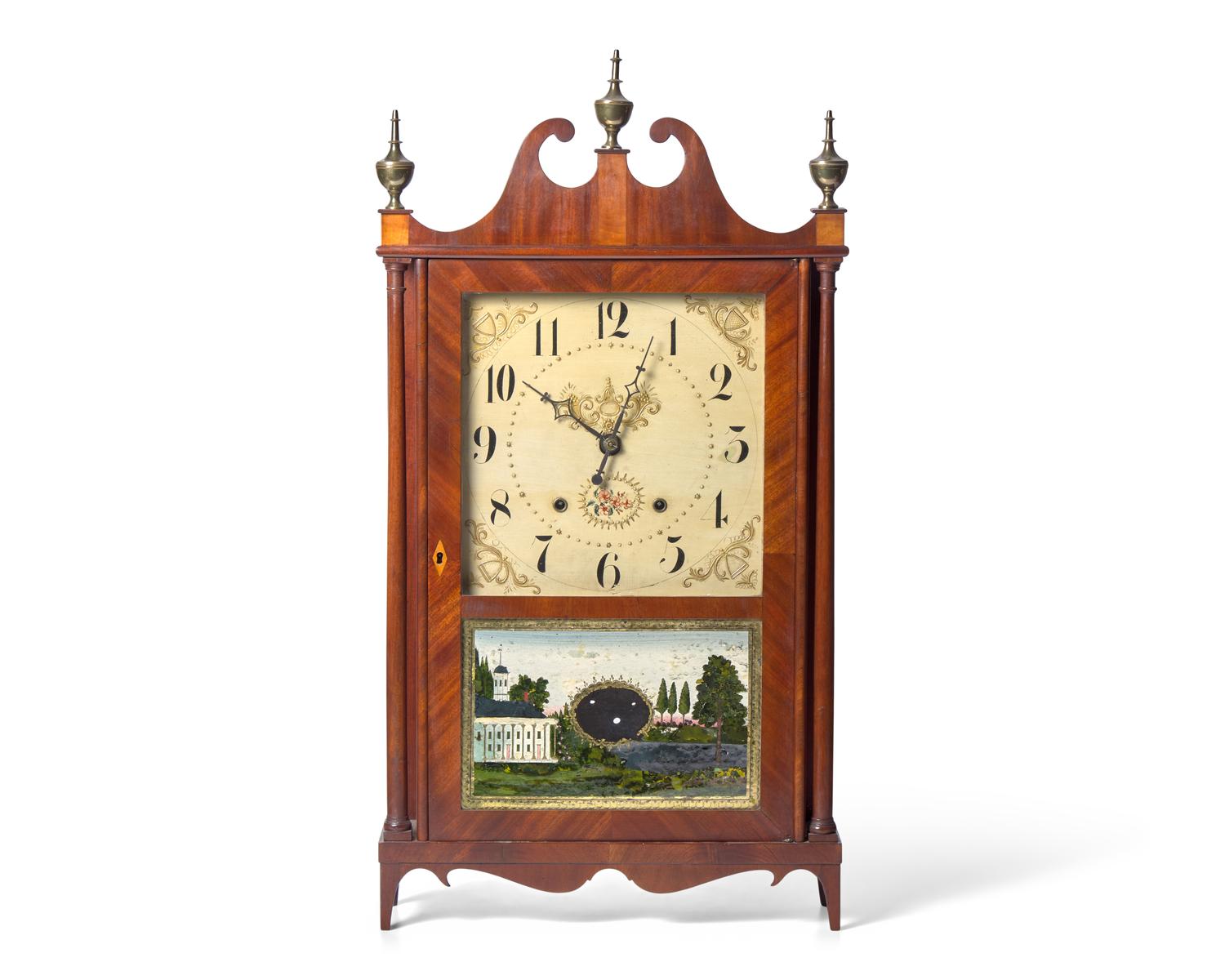 A Federal Inlaid Mahogany and Eglomise Shelf Clock