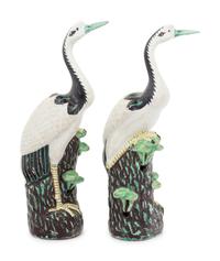 A Pair of Chinese Export Ceramic Crane Figures