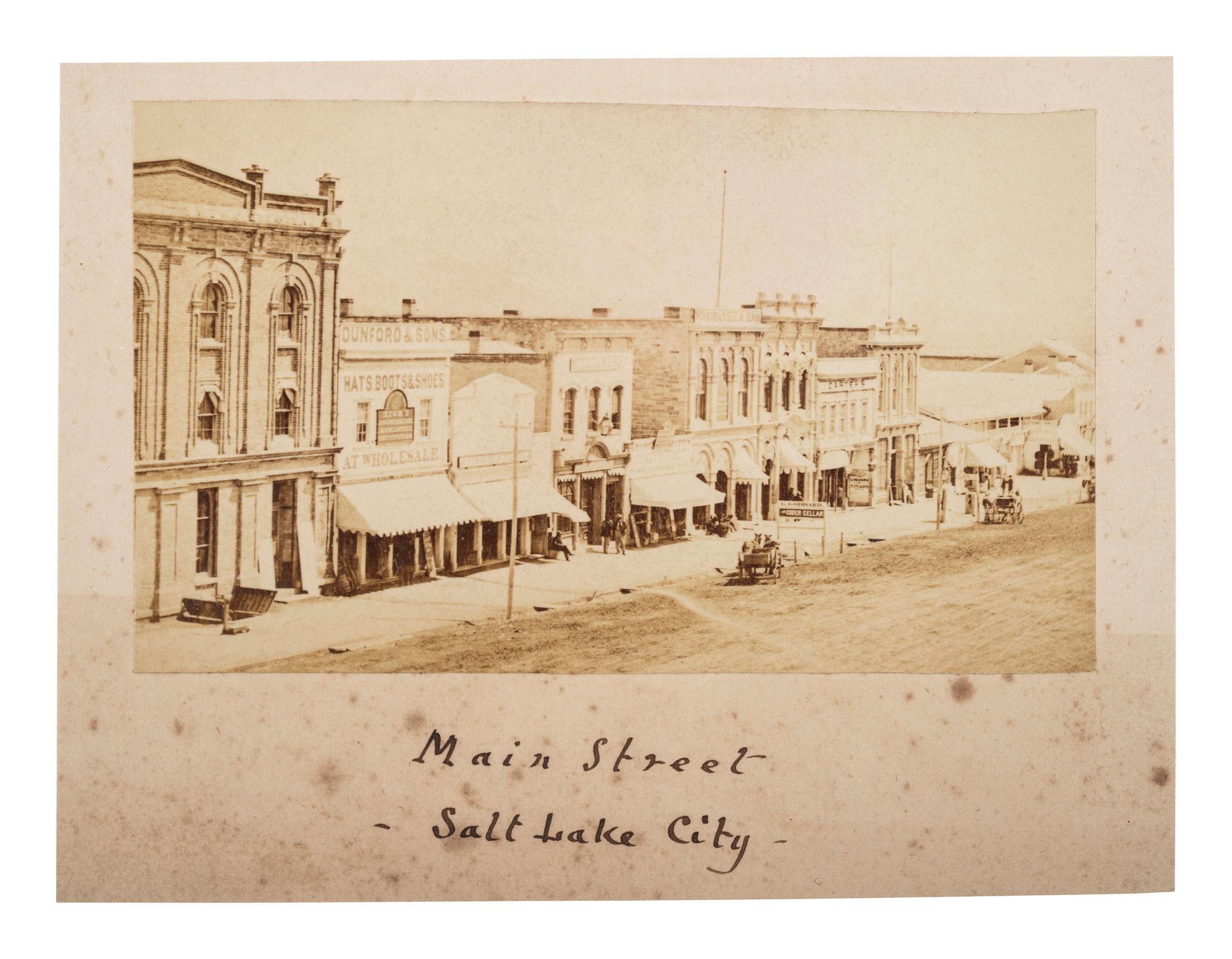 [WESTERN AMERICANA] -- [UTAH]. Albumen photograph of Main Street, Salt Lake City. Ca 1870s.