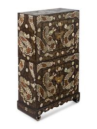 A Fine Pair of Korean Two-Tiered Mother-of-Pearl, Shagreen, and Wire Inlaid Cabinets