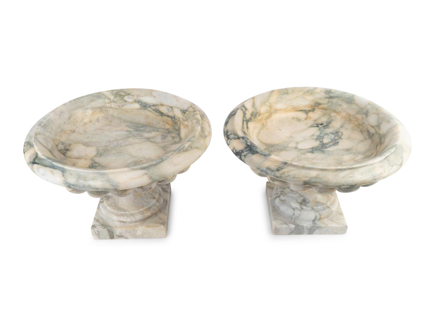 A Pair of Italian Variagated Marble Campana-form Urns — 19TH/20TH CENTURY
