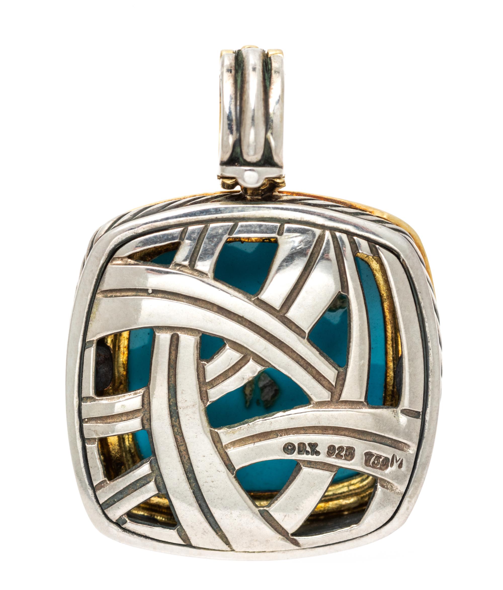 A Sterling Silver, 18 Karat Yellow Gold and Turquoise 'Albion' Pendant, David Yurman, 12.70 dwts.