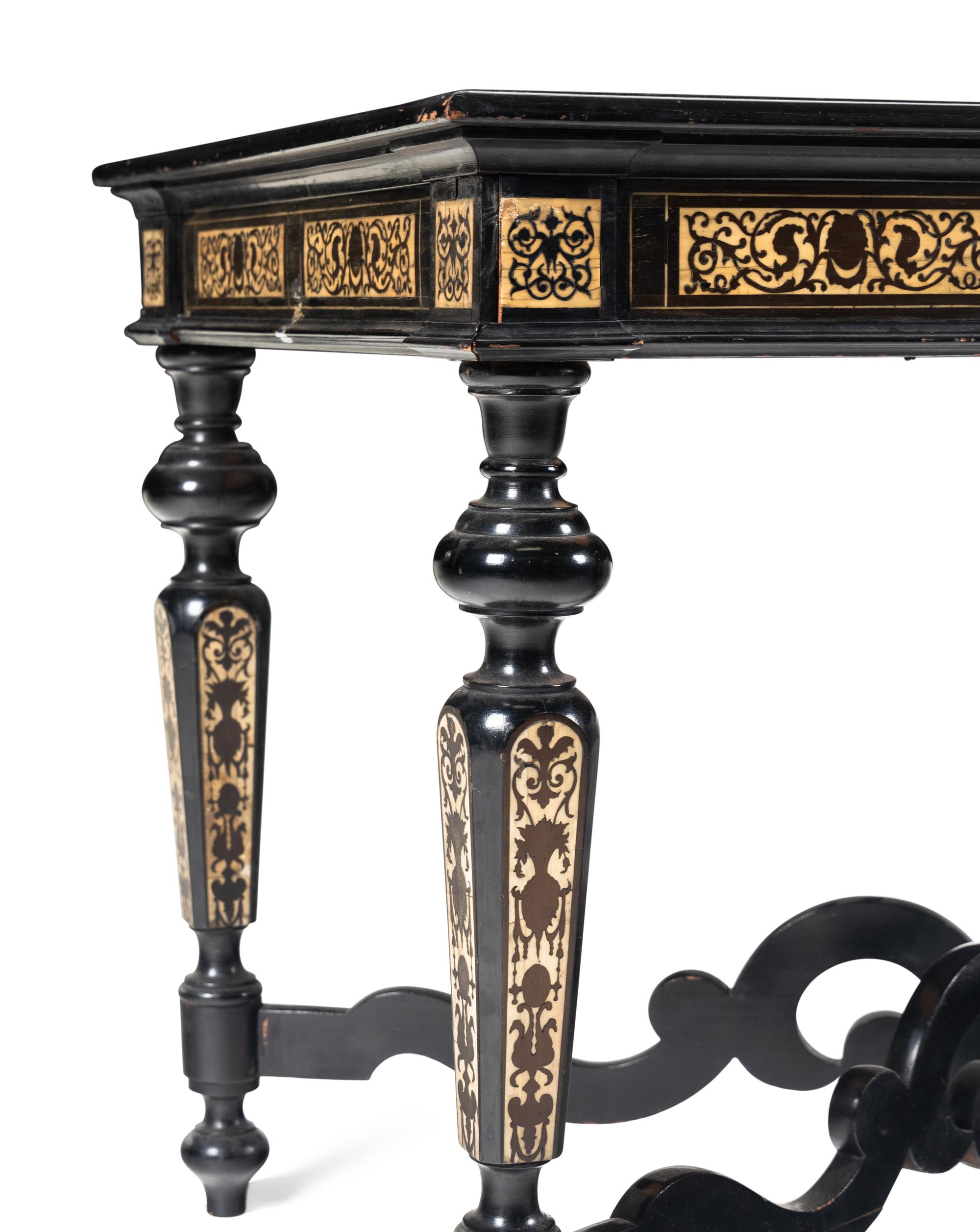 A North Italian Bone-Inlaid Ebonized Library Table