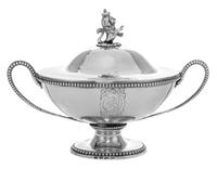 A George III Silver Sauce Tureen, Likely Pierre Gillois, London, Second Half 18th Century, of two-handled form, the lid with a rampant