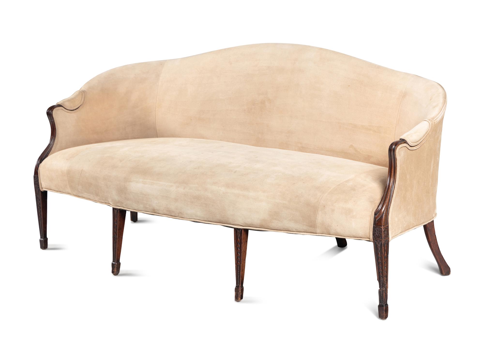 A George III Style Suede Upholstered Mahogany Sofa