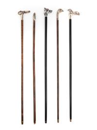 A Group of Five Silver Mounted Zoomorphic Walking Sticks