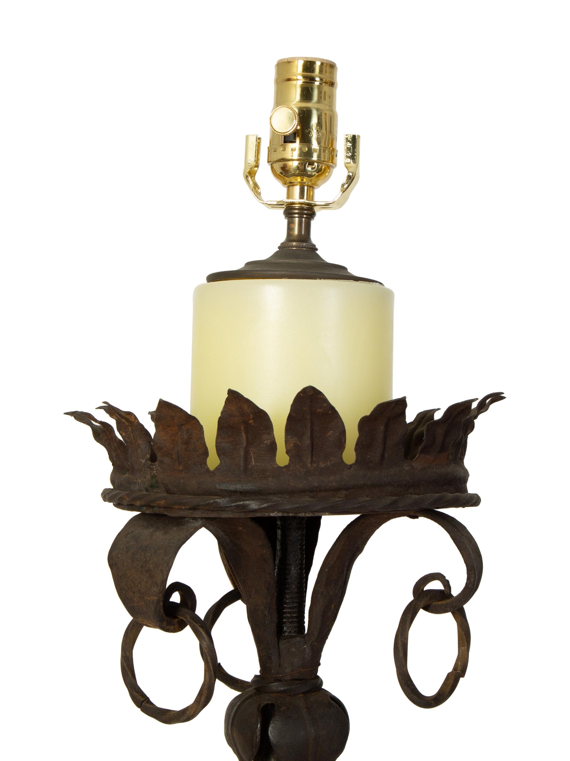 A Pair of Continental Wrought Iron Torcheres Mounted as Floor Lamps — 19TH/20TH CENTURY