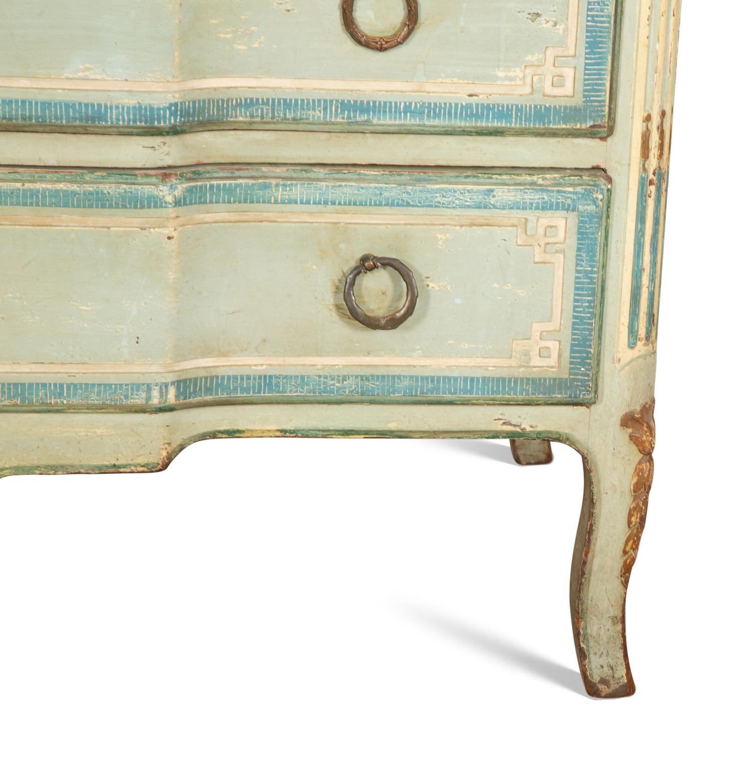 A French Gilt Metal-Mounted Painted and Parcel Gilt Commode
