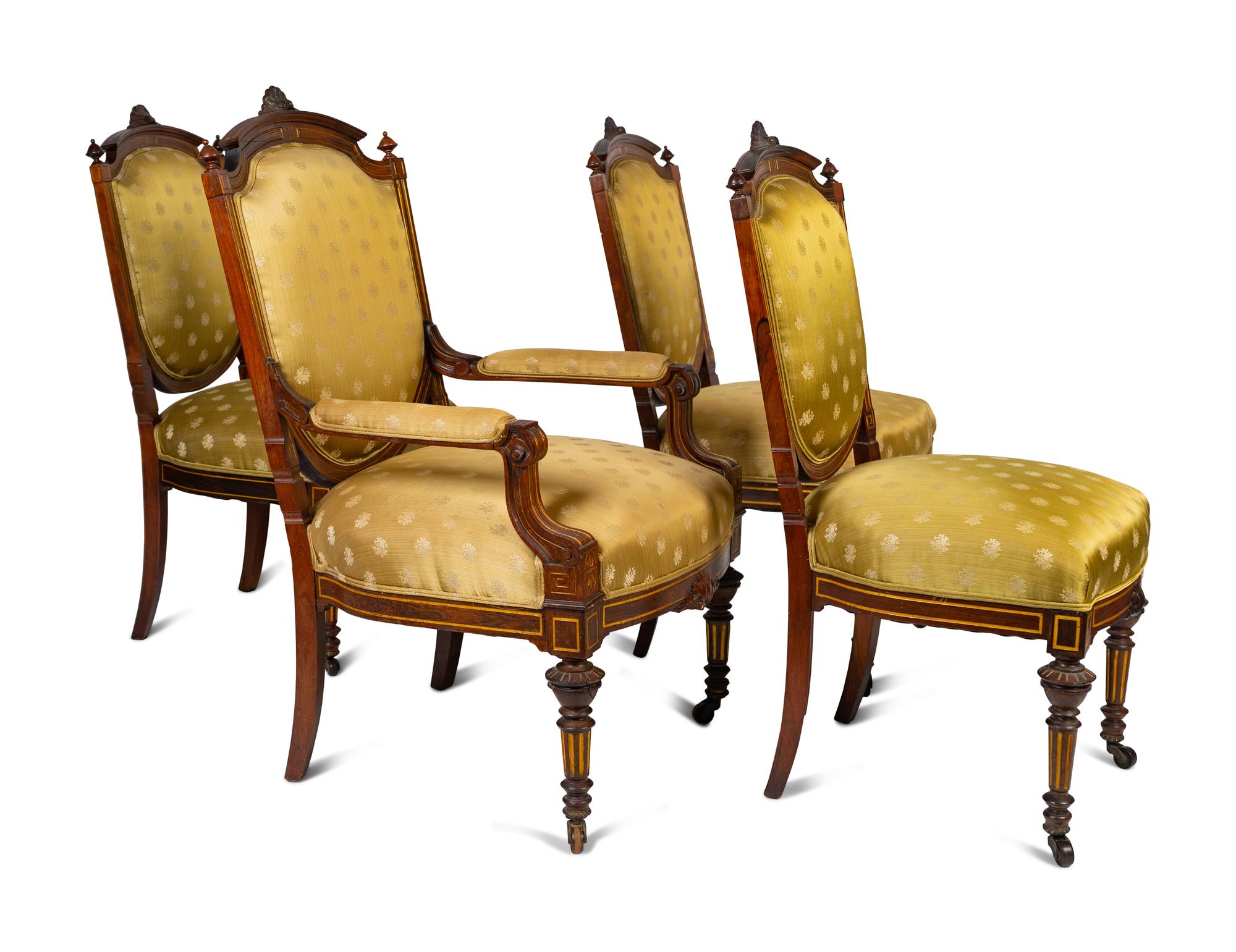 A Continental Parcel Gilt Walnut Four-Piece Seating Suite