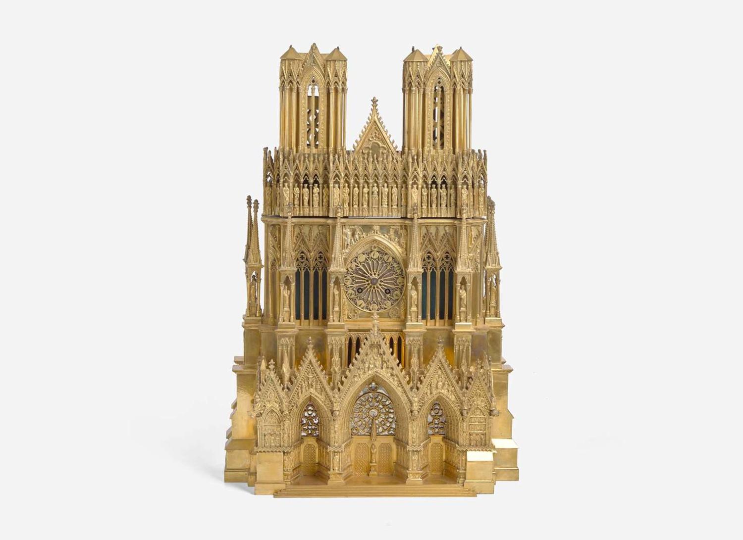 A French gilt bronze mantel clock in the form of Reims Cathedral, Pierre-Honoré-César Pons (1773-1851), Paris, second quarter 19th century