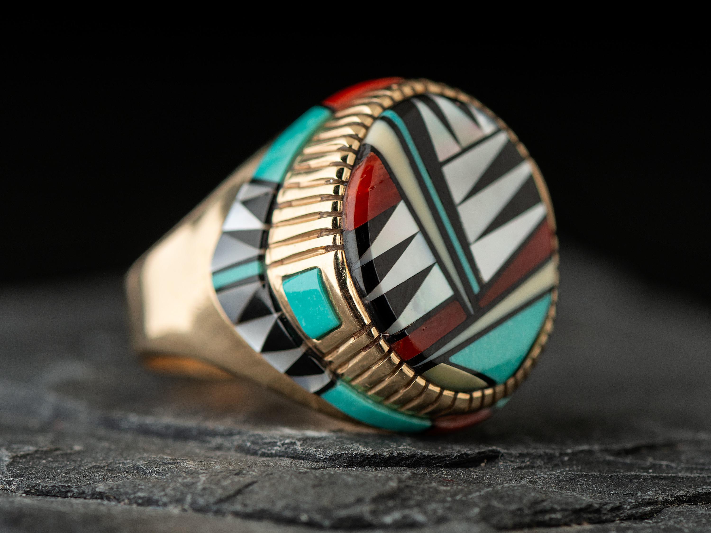 14K Gold Ring with Mosaic Inlay