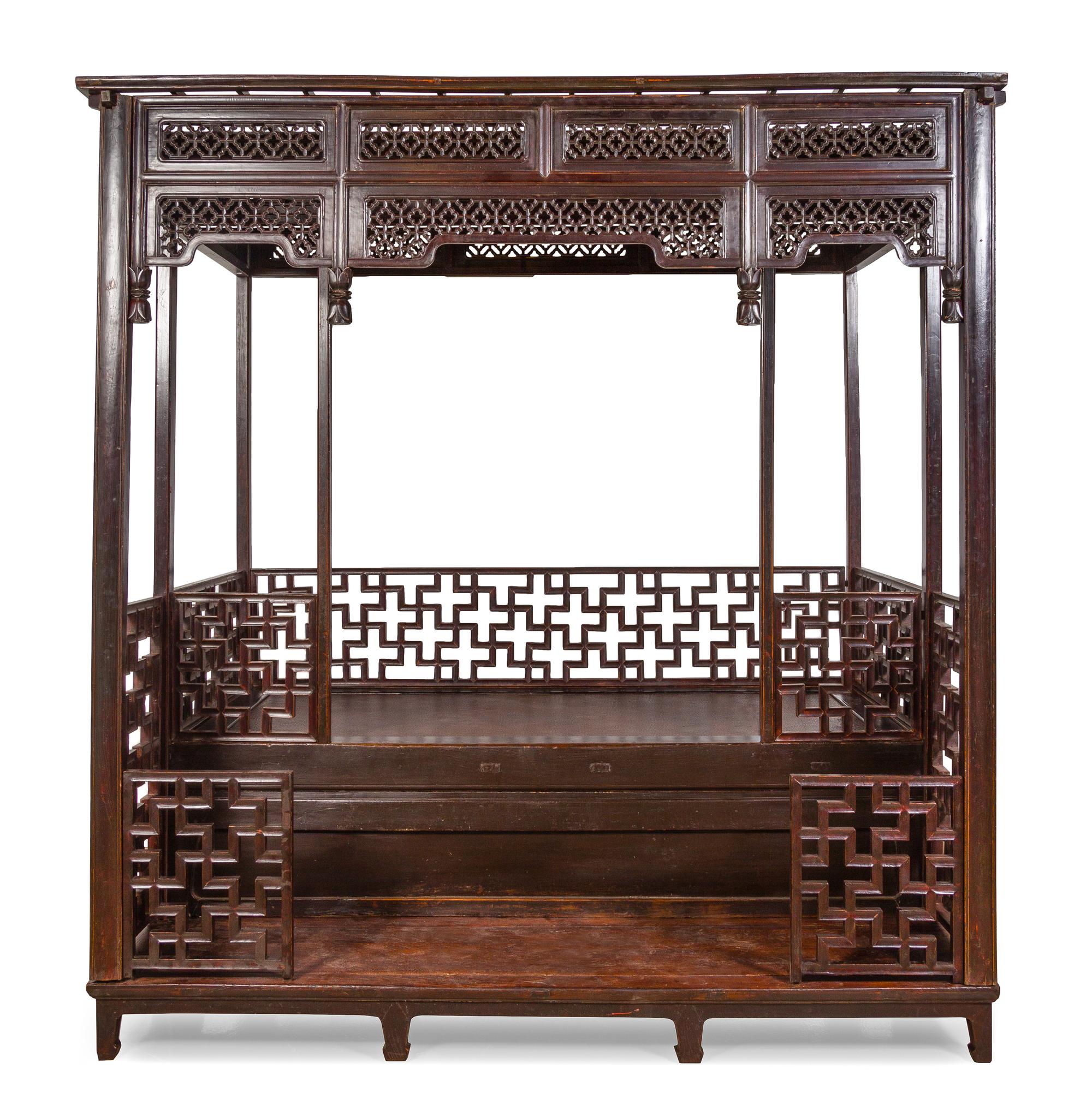 A Chinese Hardwood Canopy, Babuchuang Height 101 1/2 x width 94 x depth 74 inches. — QING DYNASTY (1644-1911)