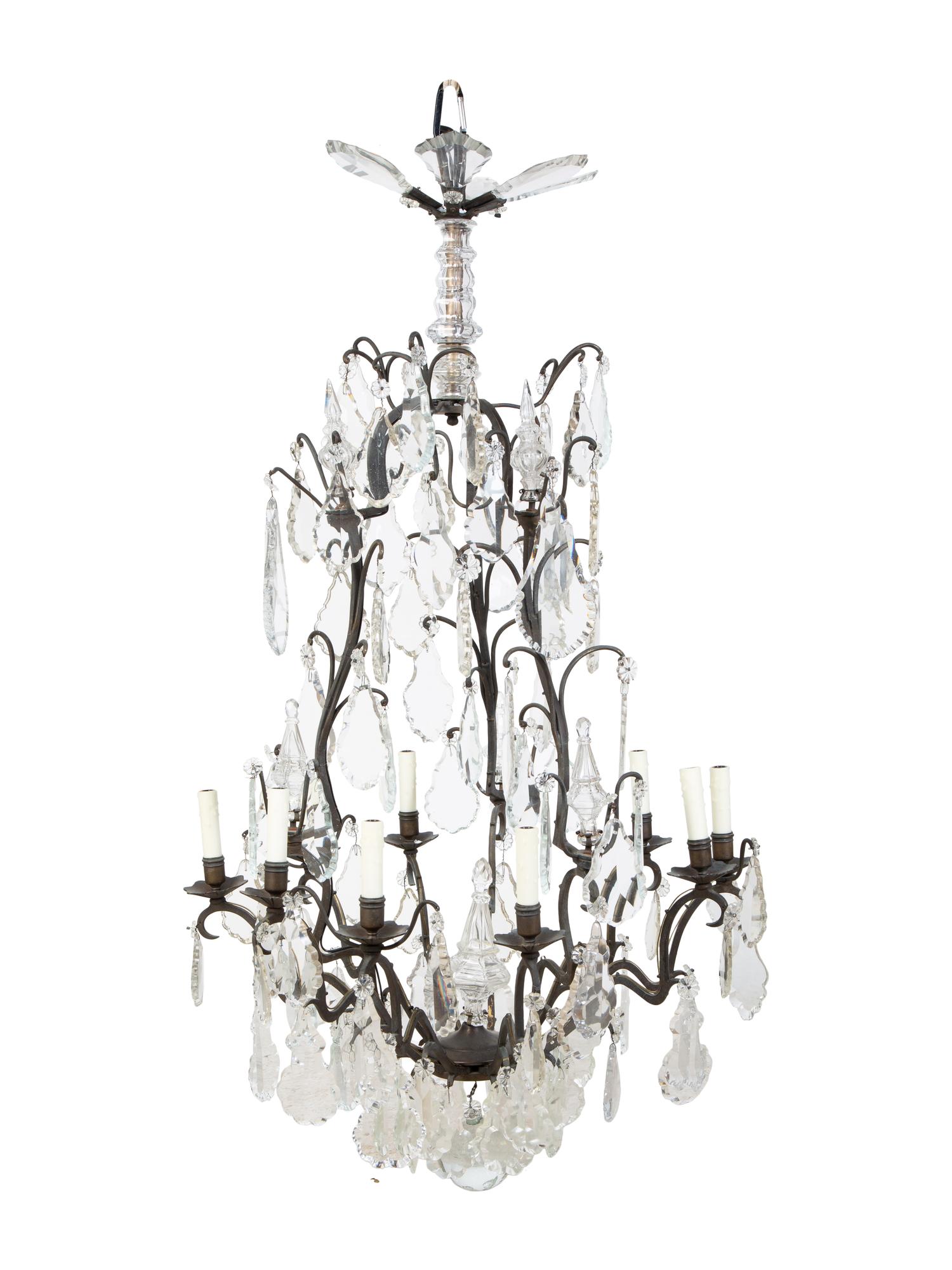 A Louis XV Style Bronze and Glass Nine-Light Chandelier — EARLY 20TH CENTURY