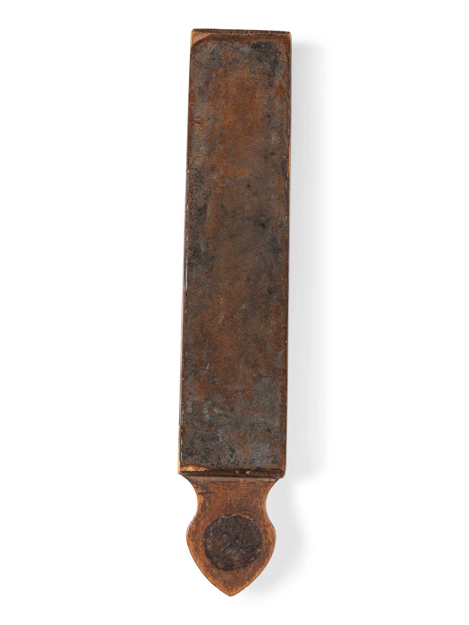 Pre-Civil War straight razor and strop. Hall, [ca 18th-early 19th century].
