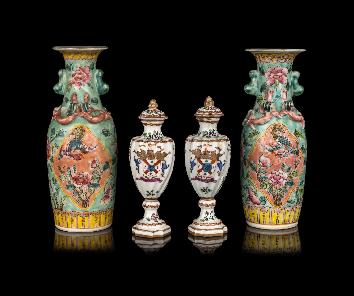 Two Pairs of Chinese Export Famille Rose Porcelain Vessels