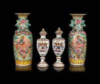 Two Pairs of Chinese Export Famille Rose Porcelain Vessels