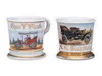 Two Open Touring Car Porcelain Occupational Shaving Mugs