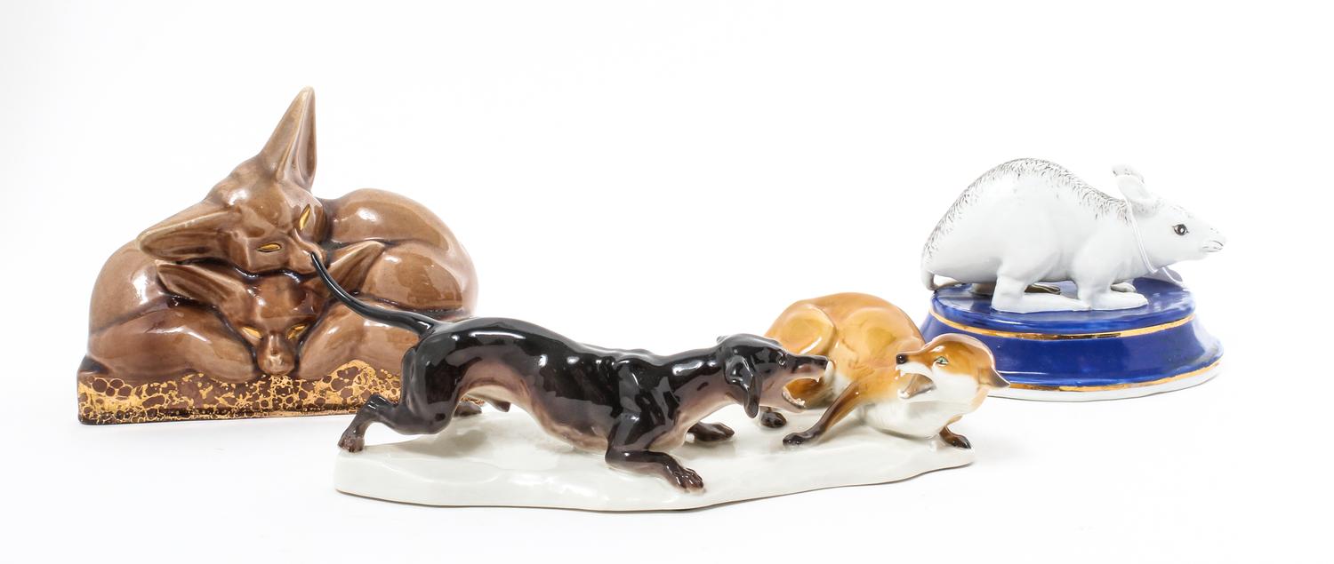 Three Continental Porcelain Figures Width of widest 10 1/2 inches. — VARIOUS MAKERS